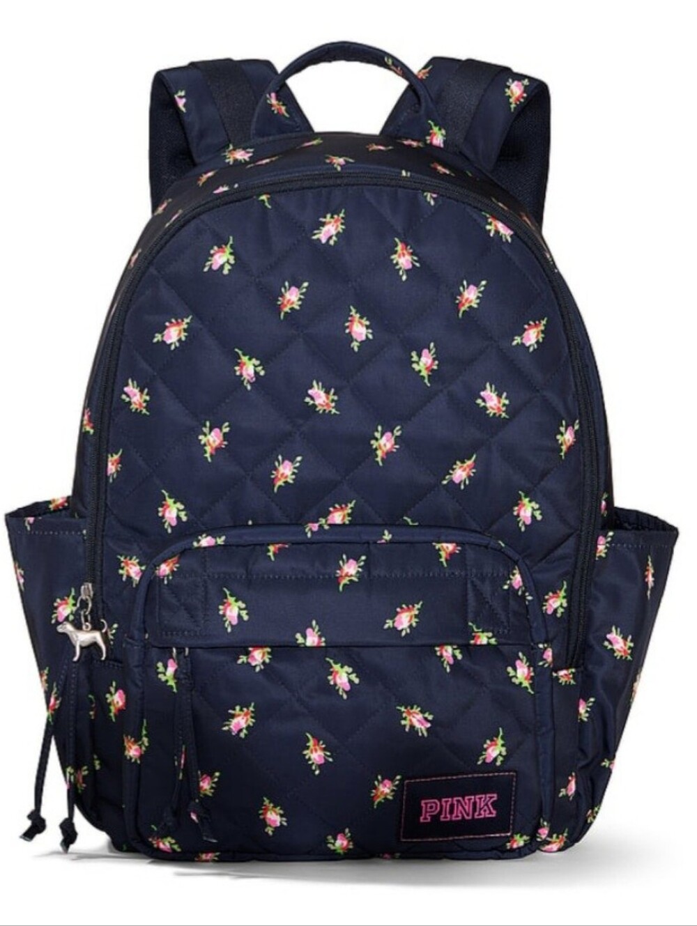 PINK Quilted Puffer Backpack NEW MSRP $59.65 Navy Floral 21.5 liter Dog Zipper